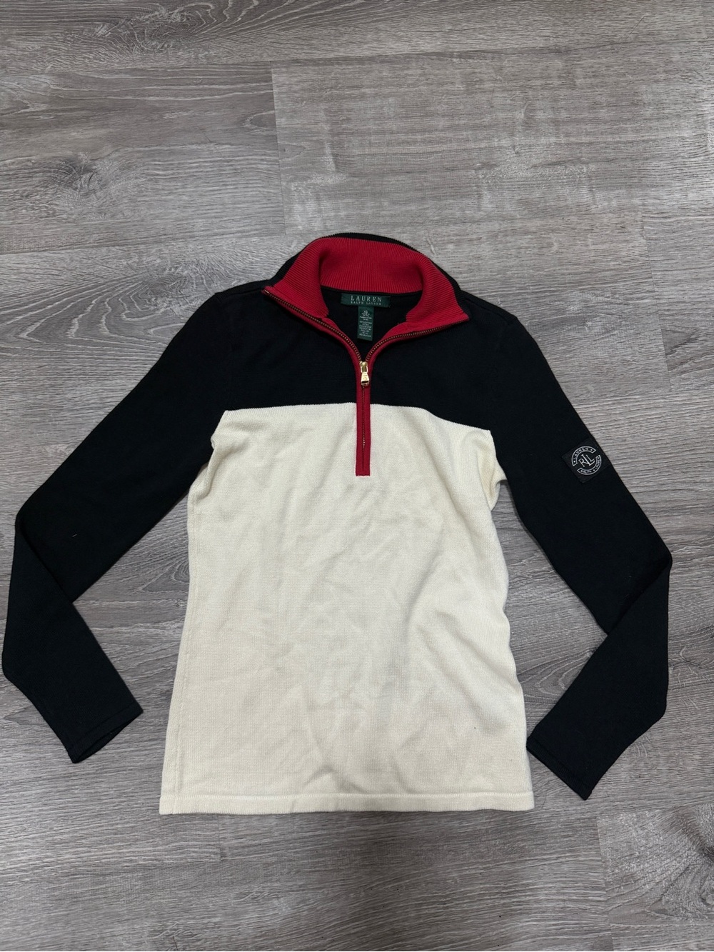 Lauren Ralph Lauren Black, Red & Cream Colorblock Half-Zip Sweater